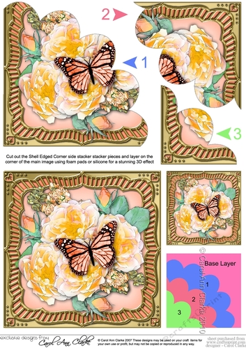 Flowers & Butterfly in a Gold Frame Shell Edged Corner Side Stacker