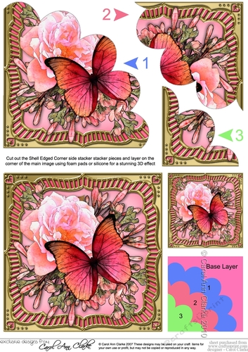 Flowers & Butterfly in a Gold Frame Shell Edged Corner Side Stacker