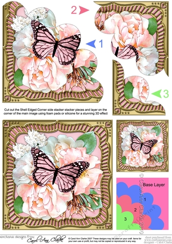 Flowers & Butterfly in a Gold Frame Shell Edged Corner Side Stacker