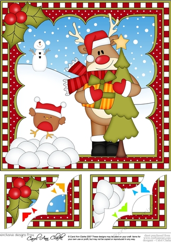  Christmas Rudolph 8 x 8 Scalloped Corner Topper  