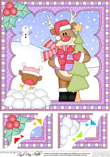  Christmas Rudolph 8 x 8 Scalloped Corner Topper  