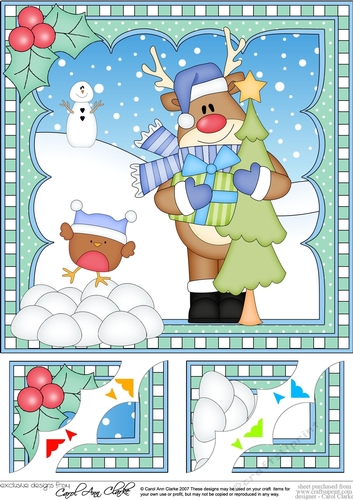  Christmas Rudolph 8 x 8 Scalloped Corner Topper  