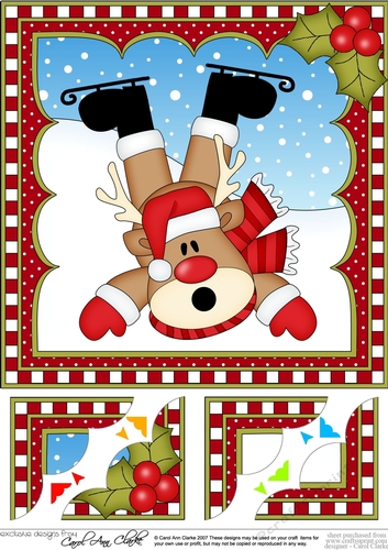  Christmas Rudolph 8 x 8 Scalloped Corner Topper  