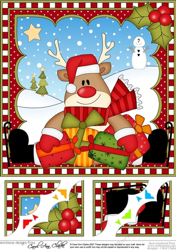  Christmas Rudolph 8 x 8 Scalloped Corner Topper  