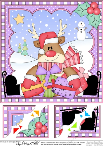 Christmas Rudolph 8 x 8 Scalloped Corner Topper  