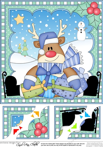  Christmas Rudolph 8 x 8 Scalloped Corner Topper  