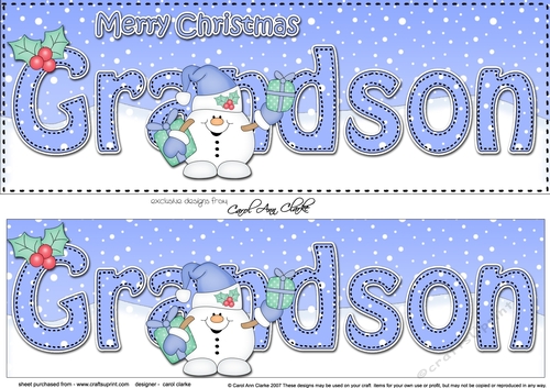 Large DL Merry Christmas GRANDSON 3D decoupage with Snowball Sam