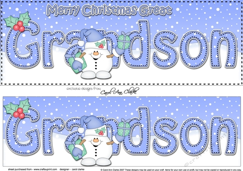 Large DL Merry Christmas GREAT GRANDSON 3D decoupage with Snowball Sam