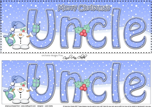 Large DL Merry Christmas UNCLE 3D decoupage with Snowball Sam