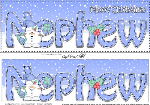 Large DL Merry Christmas NEPHEW 3D decoupage with Snowball Sam