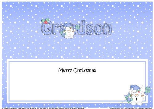 Large DL Merry Christmas GRANDSON insert with Snowball Sam
