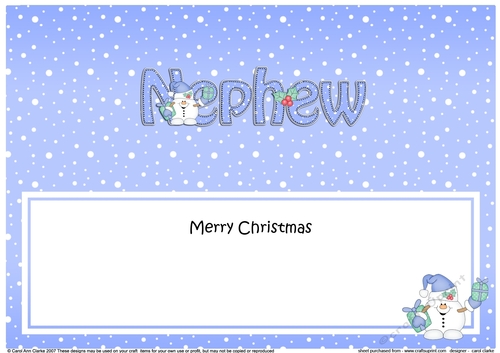 Large DL Merry Christmas NEPHEW insert with Snowball Sam