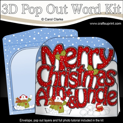 3D Pop Out Christmas Word Card Kit - Merry Christmas AUNT & UNCLE  with Snowman Rio