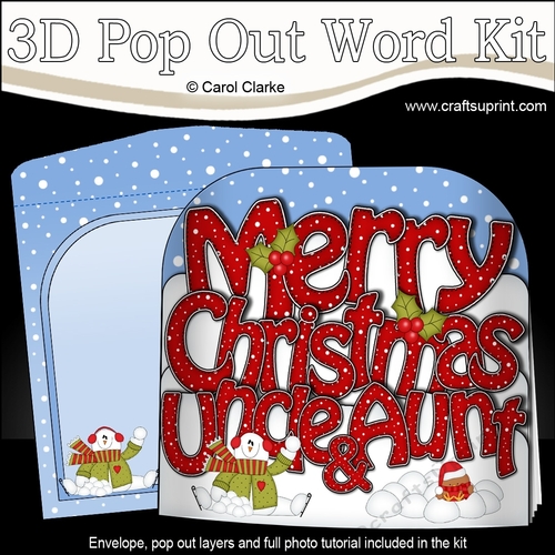 3D Pop Out Christmas Word Card Kit - Merry Christmas UNCLE & AUNT with Snowman Rio