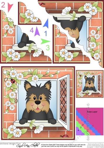 Scalloped Corner Stacker - Through the Window - Little Yorkie Dog