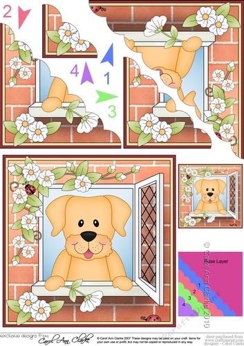 Scalloped Corner Stacker - Through the Window - Little Golden Labrador Dog