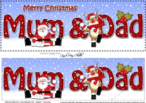 Large DL Merry Christmas MUM & DAD with Santa & Rudolph 3D decoupage