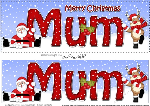 Large DL Merry Christmas MUM with Santa & Rudolph 3D decoupage
