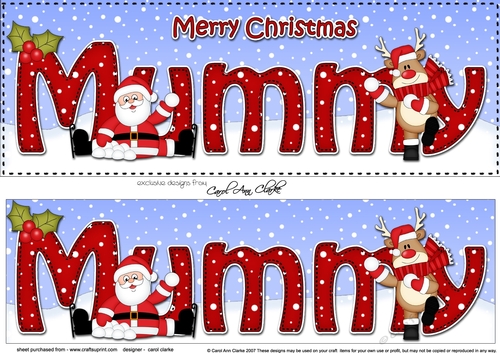 Large DL Merry Christmas MUMMY with Santa & Rudolph 3D decoupage