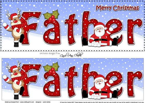 Large DL Merry Christmas FATHER with Santa & Rudolph 3D decoupage