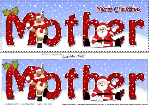 Large DL Merry Christmas MOTHER with Santa & Rudolph 3D decoupage