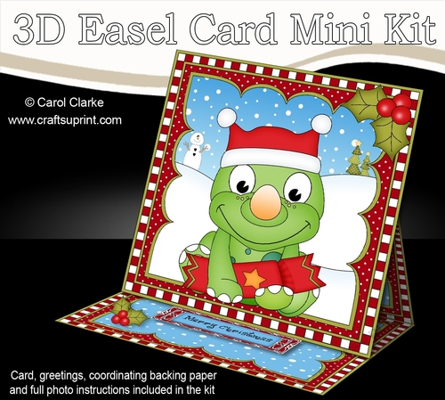 3D Easel Card Mini Kit - Cute Little Christmas Dino has an Xmas Cracker