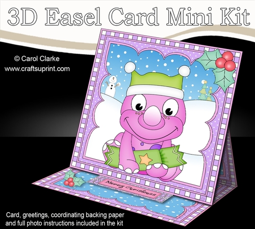 3D Easel Card Mini Kit - Cute Little Christmas Dino has an Xmas Cracker