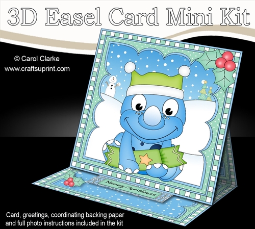 3D Easel Card Mini Kit - Cute Little Christmas Dino has an Xmas Cracker