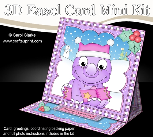 3D Easel Card Mini Kit - Cute Little Christmas Dino has an Xmas Cracker