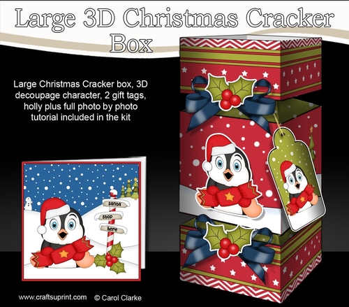 3D Large Christmas Cracker Box -  Pip Penguin has an Xmas Cracker
