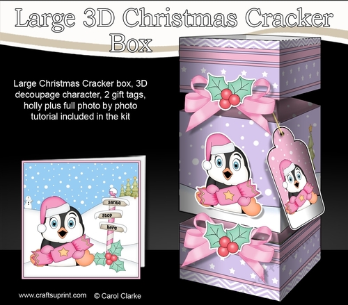 3D Large Christmas Cracker Box -  Pip Penguin has an Xmas Cracker