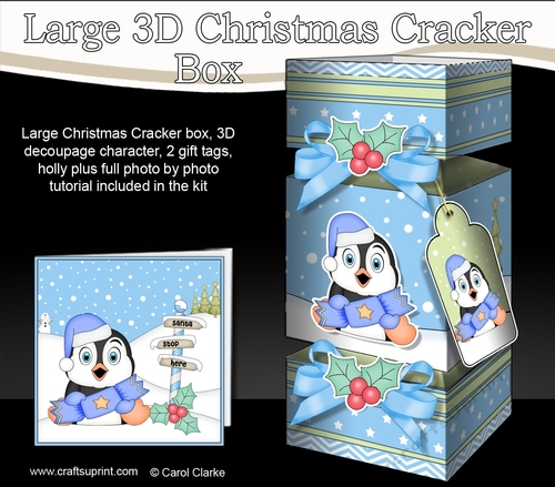 3D Large Christmas Cracker Box -  Pip Penguin has an Xmas Cracker