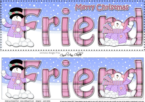 Large DL Merry Christmas FRIEND 3D decoupage with Snowman Rio