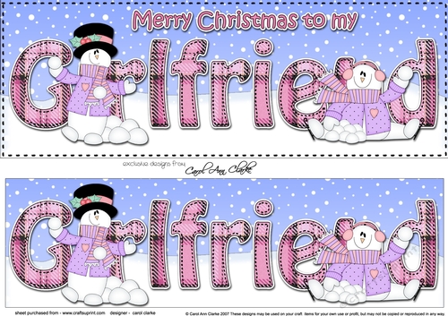 Large DL Merry Christmas to my GIRLFRIEND 3D decoupage with Snowman Rio