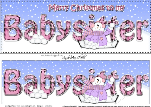 Large DL Merry Christmas to my BABYSITTER 3D decoupage with Snowman Rio