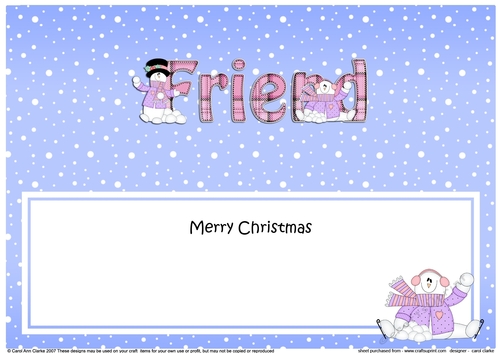Large DL Merry Christmas FRIEND insert with Snowman Rio
