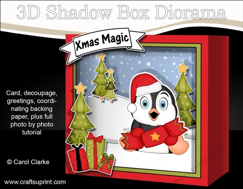 3D Christmas Diorama Shadow Box Card Mini Kit - Pip Penguin has an Xmas Cracker