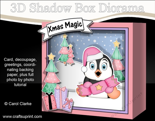 3D Christmas Diorama Shadow Box Card Mini Kit - Pip Penguin has an Xmas Cracker