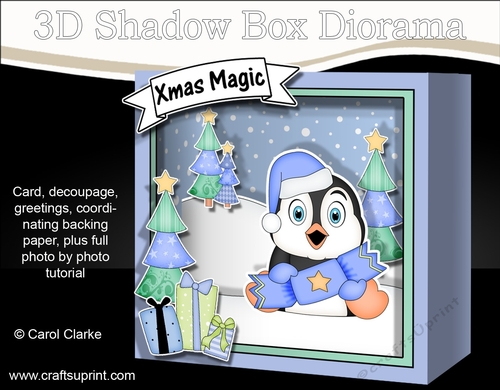 3D Christmas Diorama Shadow Box Card Mini Kit - Pip Penguin has an Xmas Cracker