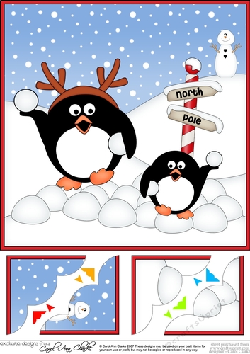 8 x 8 Christmas Penguins are having a Snowball Fight!