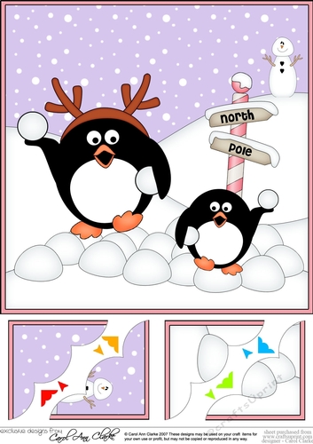8 x 8 Christmas Penguins are having a Snowball Fight!