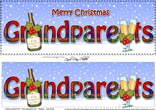 Large DL Merry Christmas GRANDPARENTS 3D decoupage with Champagne