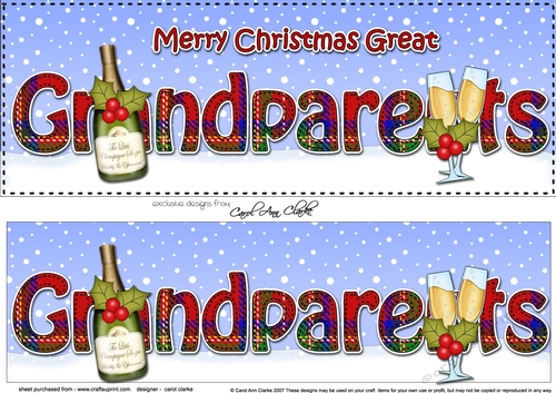 Large DL Merry Christmas GREAT GRANDPARENTS 3D decoupage with Champagne