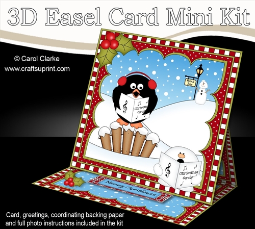 3D Easel Card Mini Kit - Christmas Pip Penguin is Carol Singing