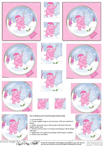 Cute Christmas Elephant -  Twisted Pyramage sheet