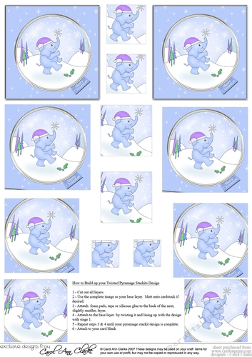 Cute Christmas Elephant -  Twisted Pyramage sheet