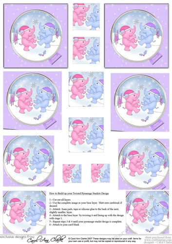 Cute Christmas Elephants -  Twisted Pyramage sheet