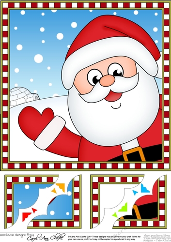 8 x 8 Scalloped Corner Topper - Cute Fun Christmas Santa