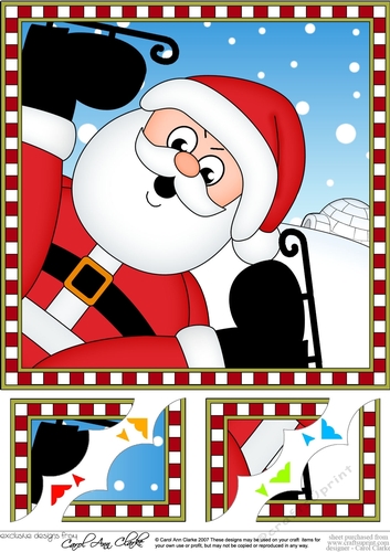 8 x 8 Scalloped Corner Topper - Cute Fun Christmas Santa