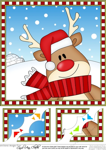 8 x 8 Scalloped Corner Topper - Cute Fun Christmas Rudolph